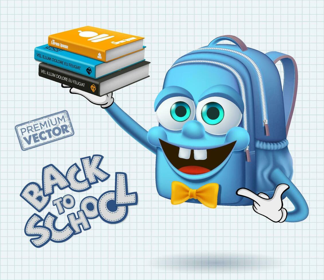 cute school bag cartoon holding books back to school vector