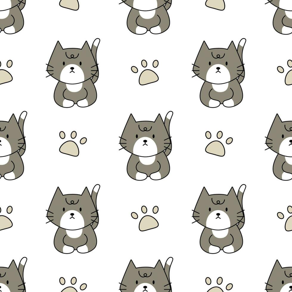 Cute cat doodle hand drawn cartoon seamless pattern background for wallpaper, illustration, decoration, wrapping, note vector