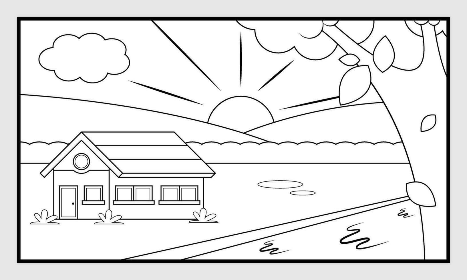 Coloring Page of Scenery for children's activity vector