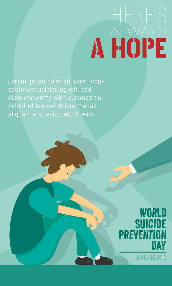 mundo suicidio prevención día saludo con un Deprimido hombre consiguiendo un Ayudar mano vector