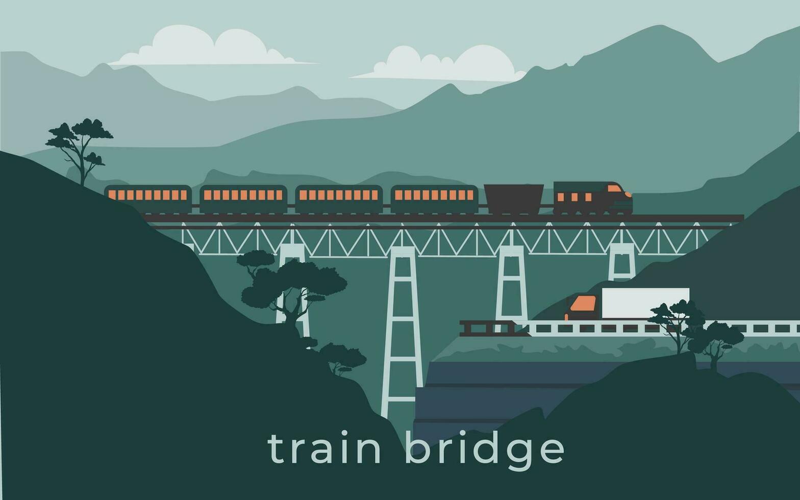 Train bridge landscape vector