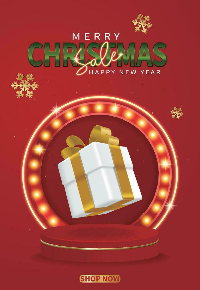 Christmas sale booth with gifts and light sign elements vector