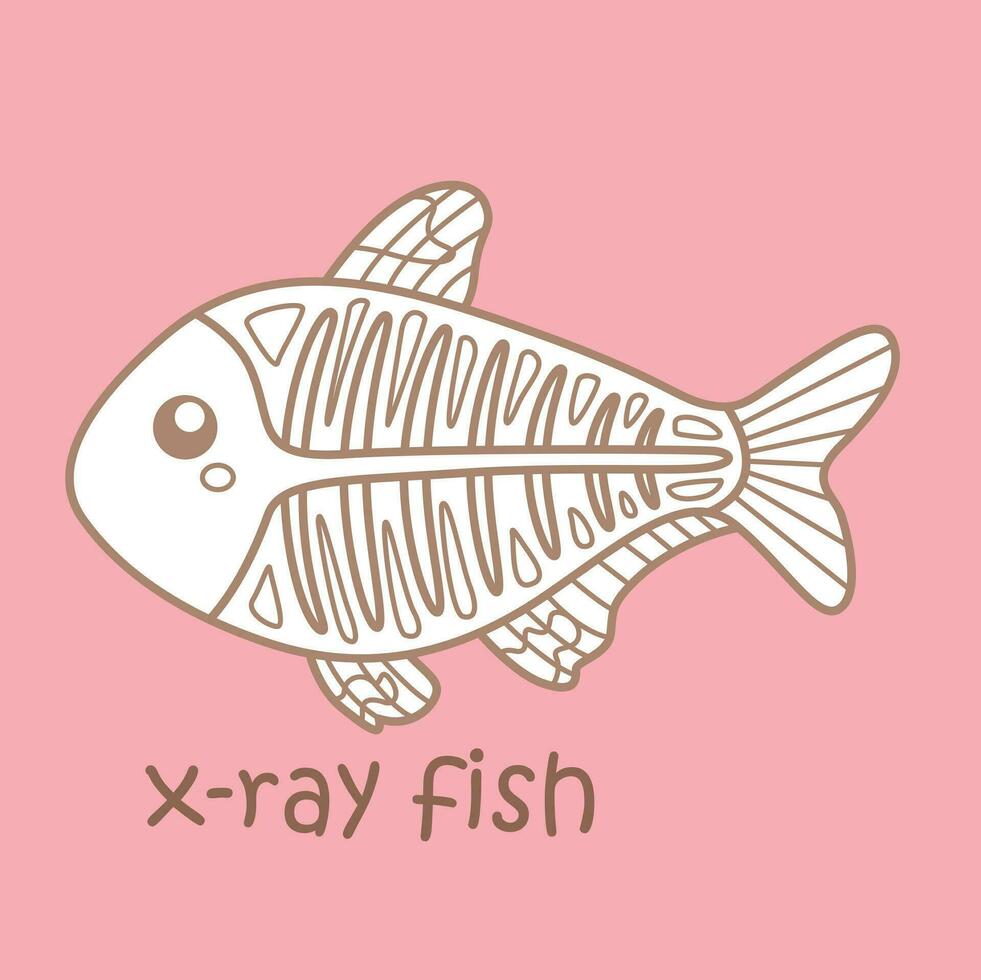 Alphabet X For X-Ray Fish Vocabulary School Lesson Reading Cartoon Digital Stamp Outline vector