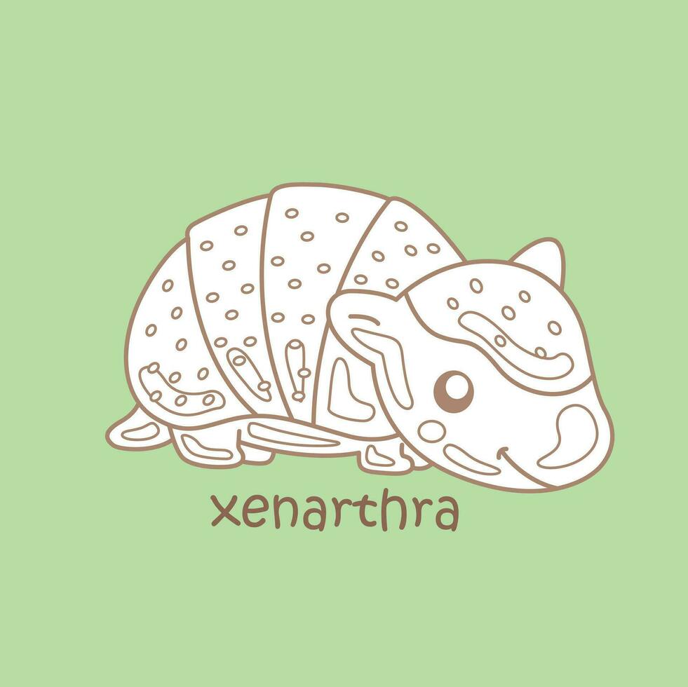 alfabeto X para xenarthra vocabulario colegio lección leyendo dibujos animados digital sello contorno vector