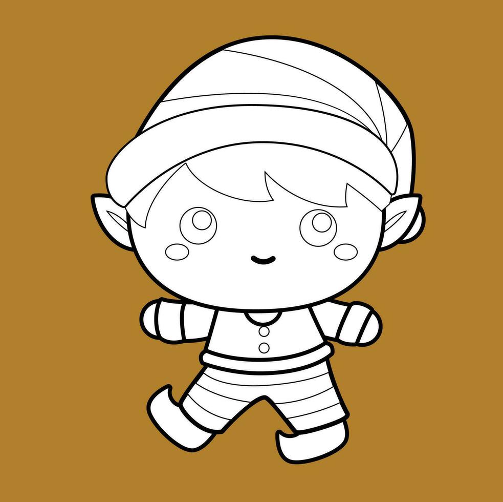 Cute Little Christmas Elf Kids Character Cartoon Digital Stamp Outline vector