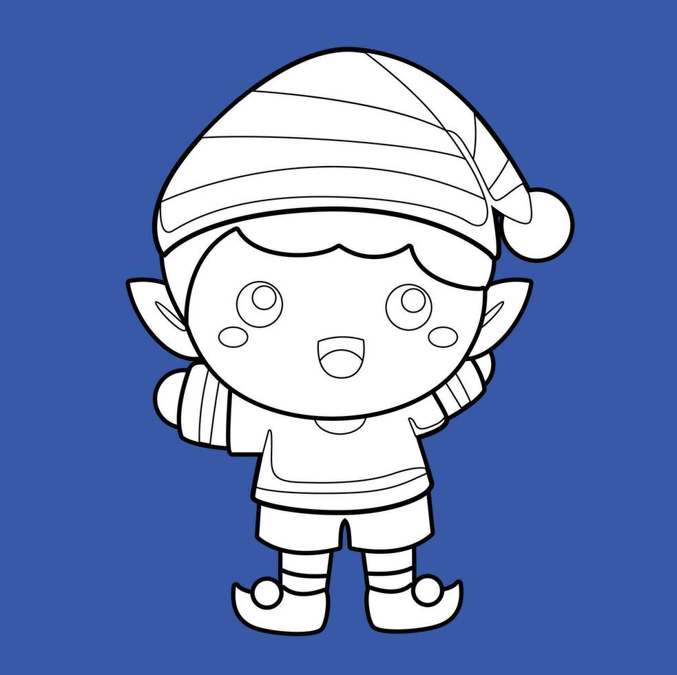 Cute Little Christmas Elf Kids Character Cartoon Digital Stamp Outline vector