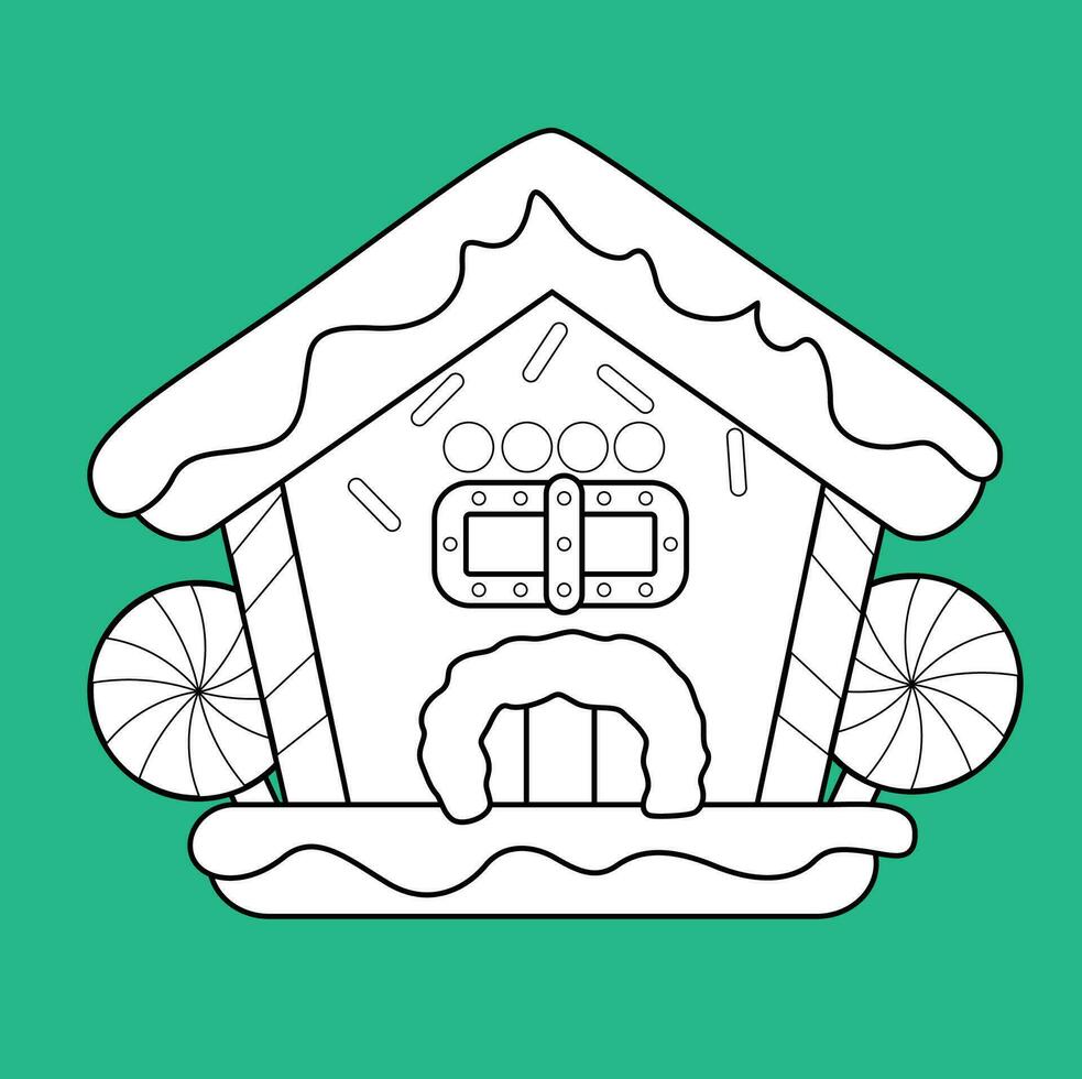 linda Navidad pan de jengibre casa pastel edificio dibujos animados digital sello contorno vector