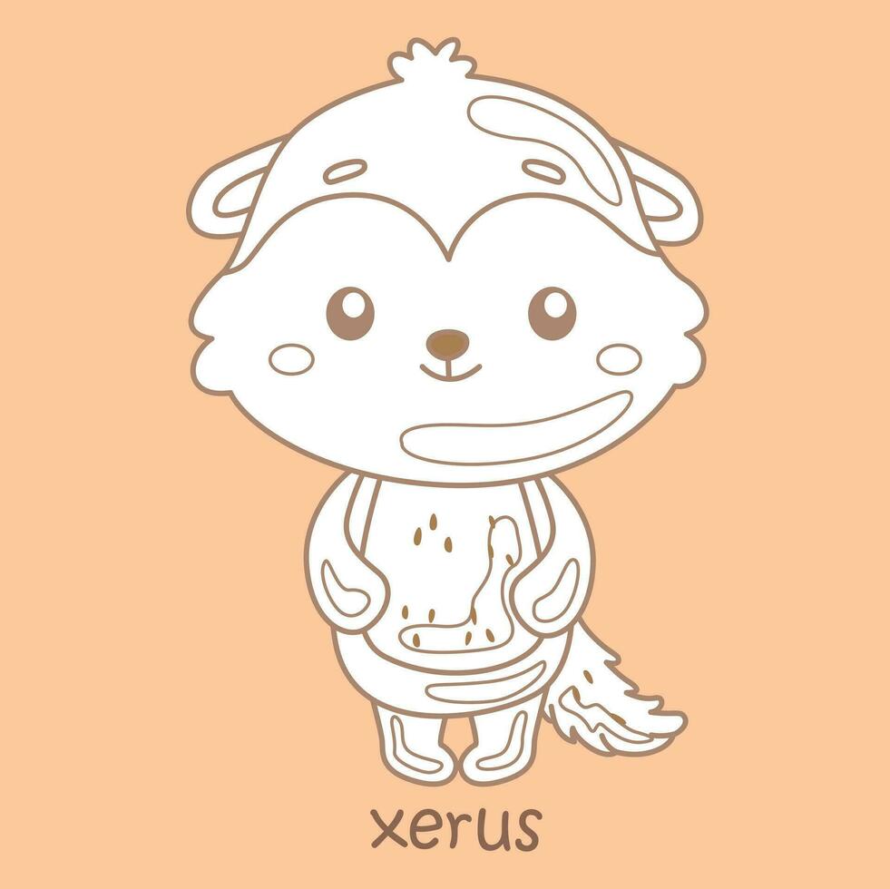 Alphabet X For Xerus Vocabulary School Lesson Reading Cartoon Digital Stamp Outline vector