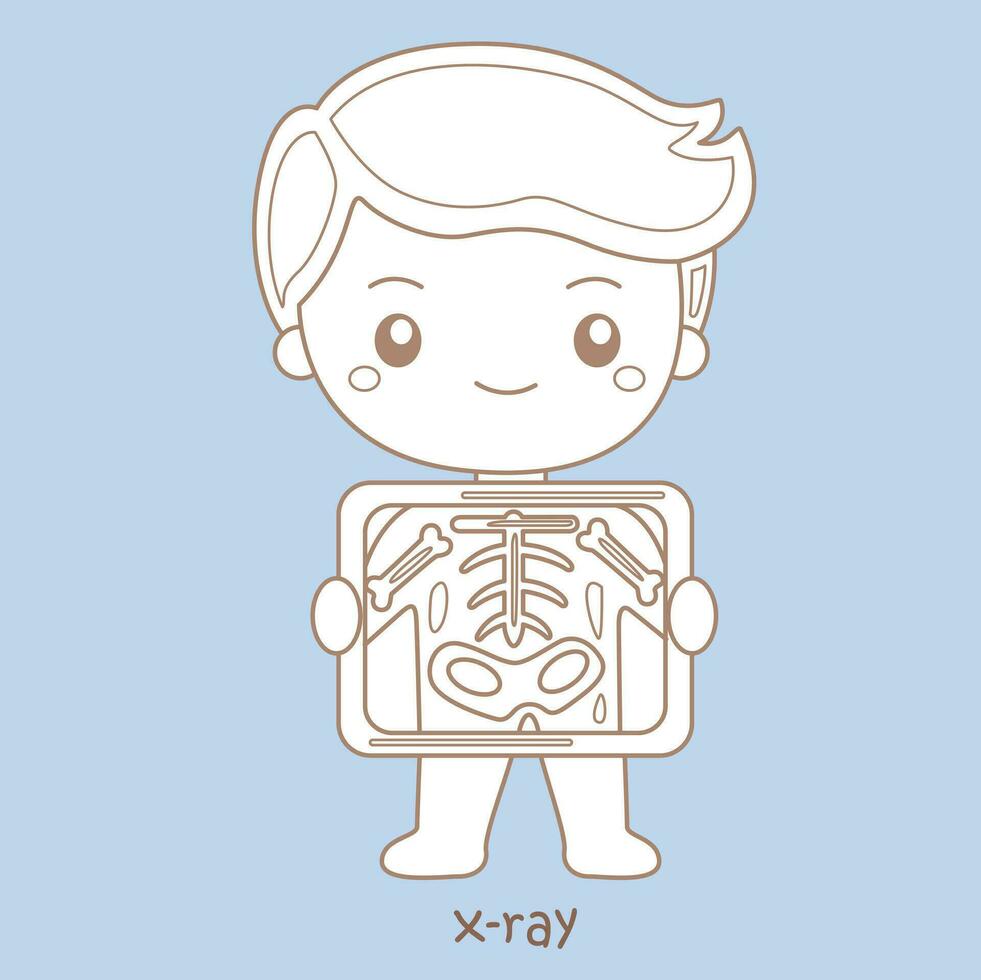 Alphabet X For X-Ray Vocabulary School Lesson Reading Cartoon Digital Stamp Outline vector