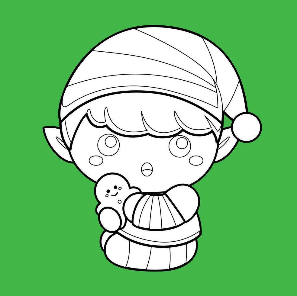 Cute Little Christmas Elf Kids Character Cartoon Digital Stamp Outline vector