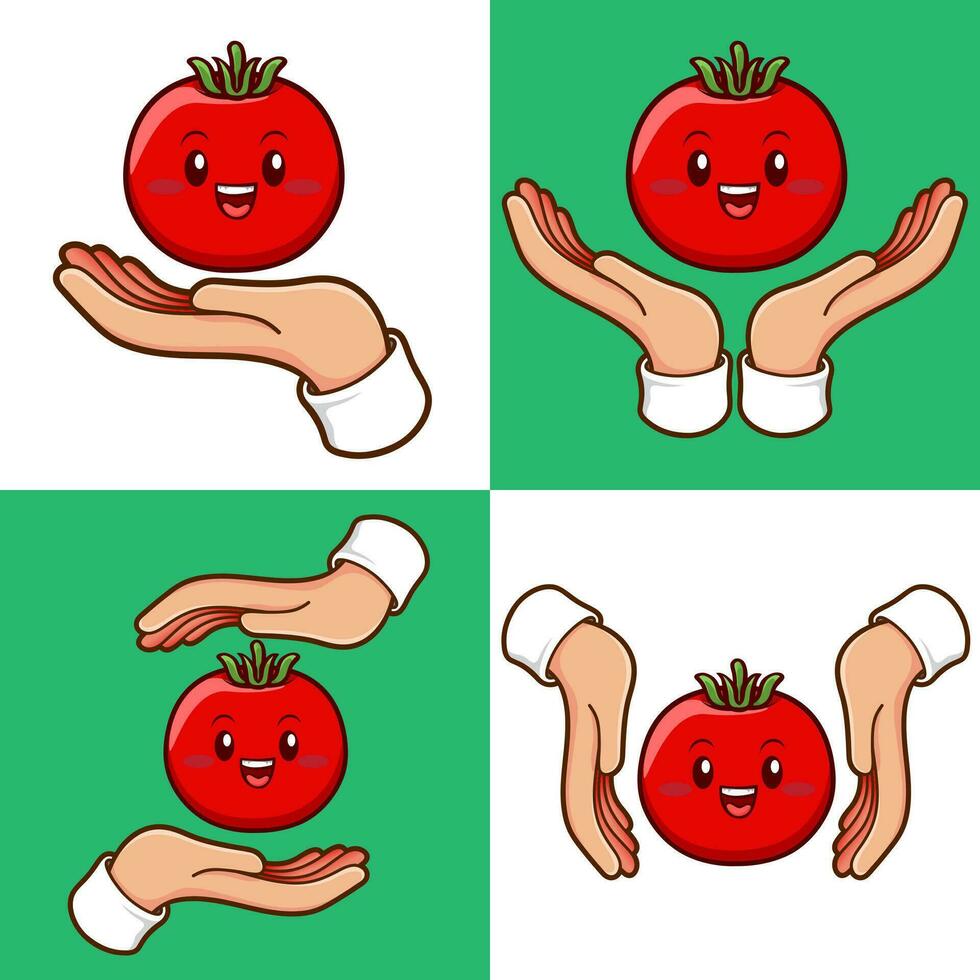 hands with tomato vegetables element set vector