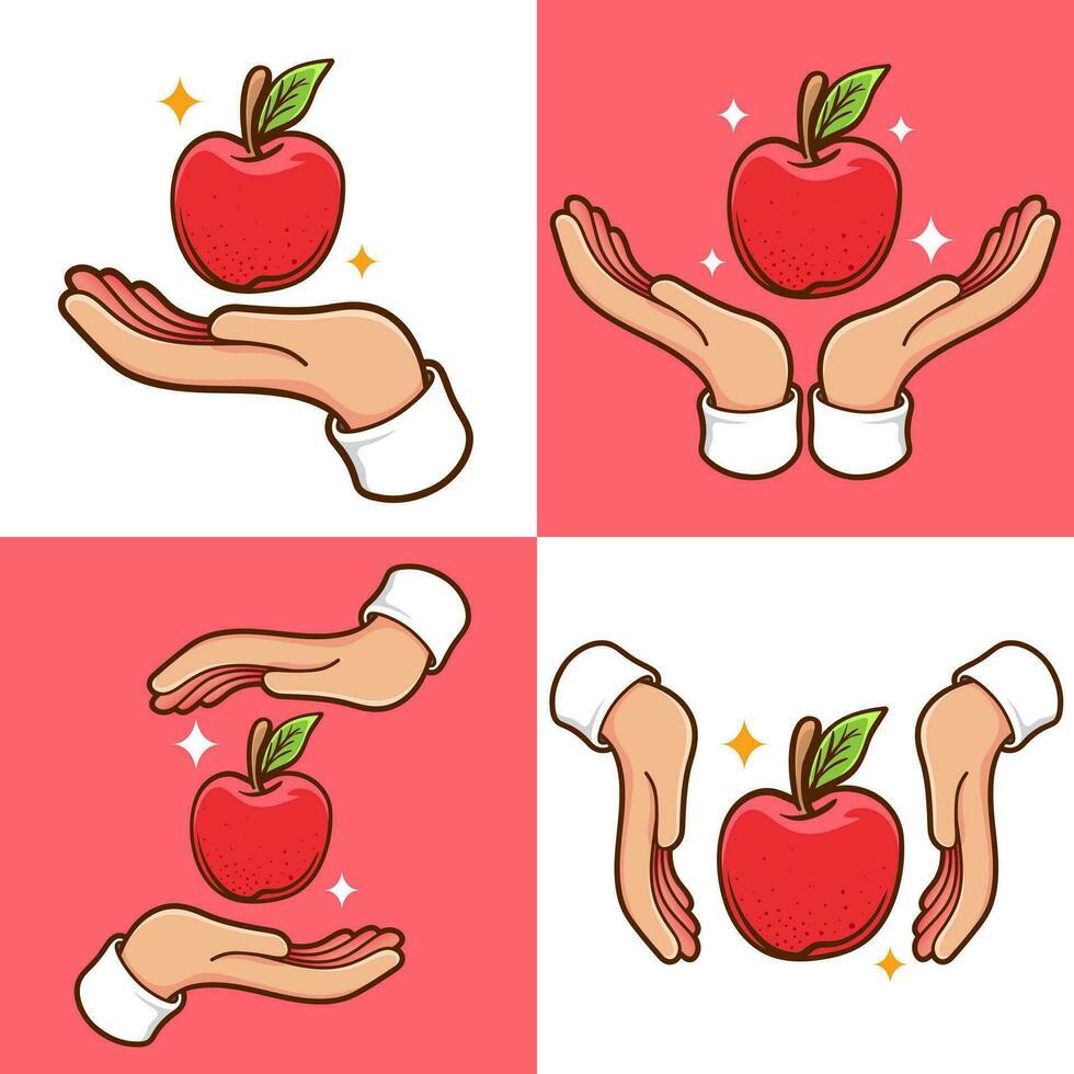 hands with apple fruit set vector