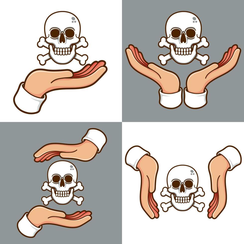 hands with the skull head bones set vector