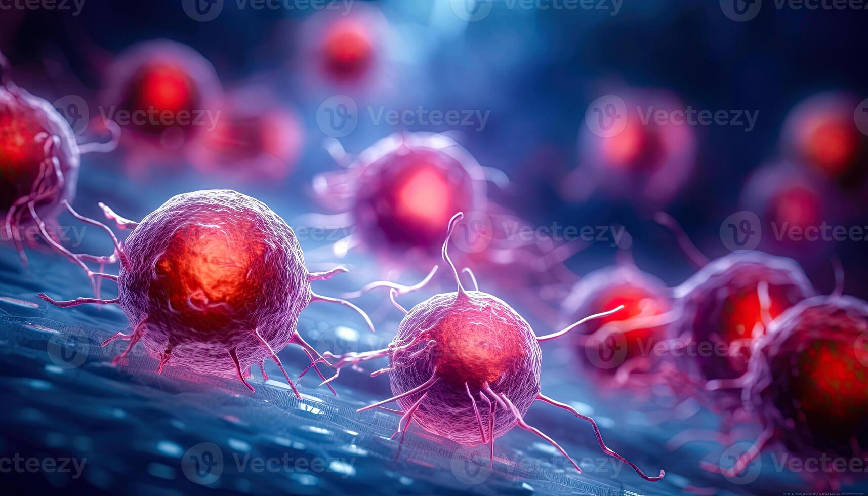 Microscopic View of Enlarged Virus or Cancer Cells - photo
