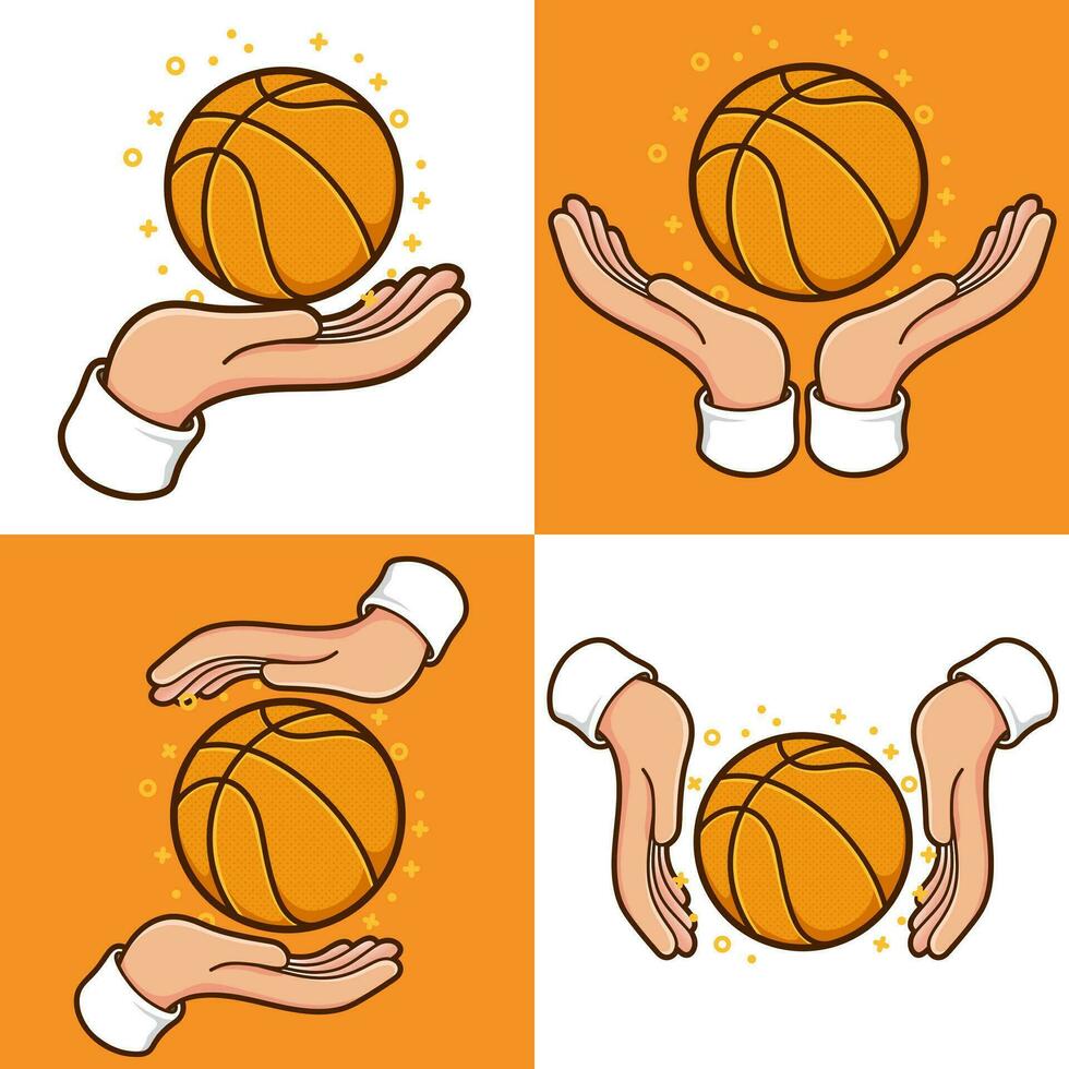 hands with basket ball sport set vector