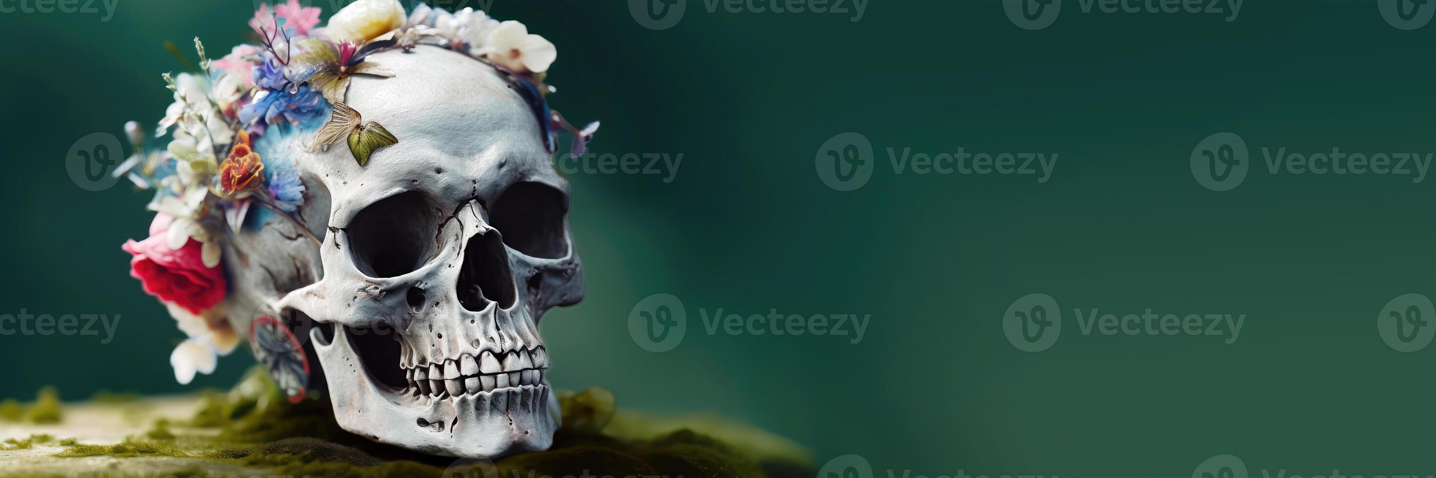 Day of the Dead Floral Skull - Festive Design Inspiration - Generative AI photo