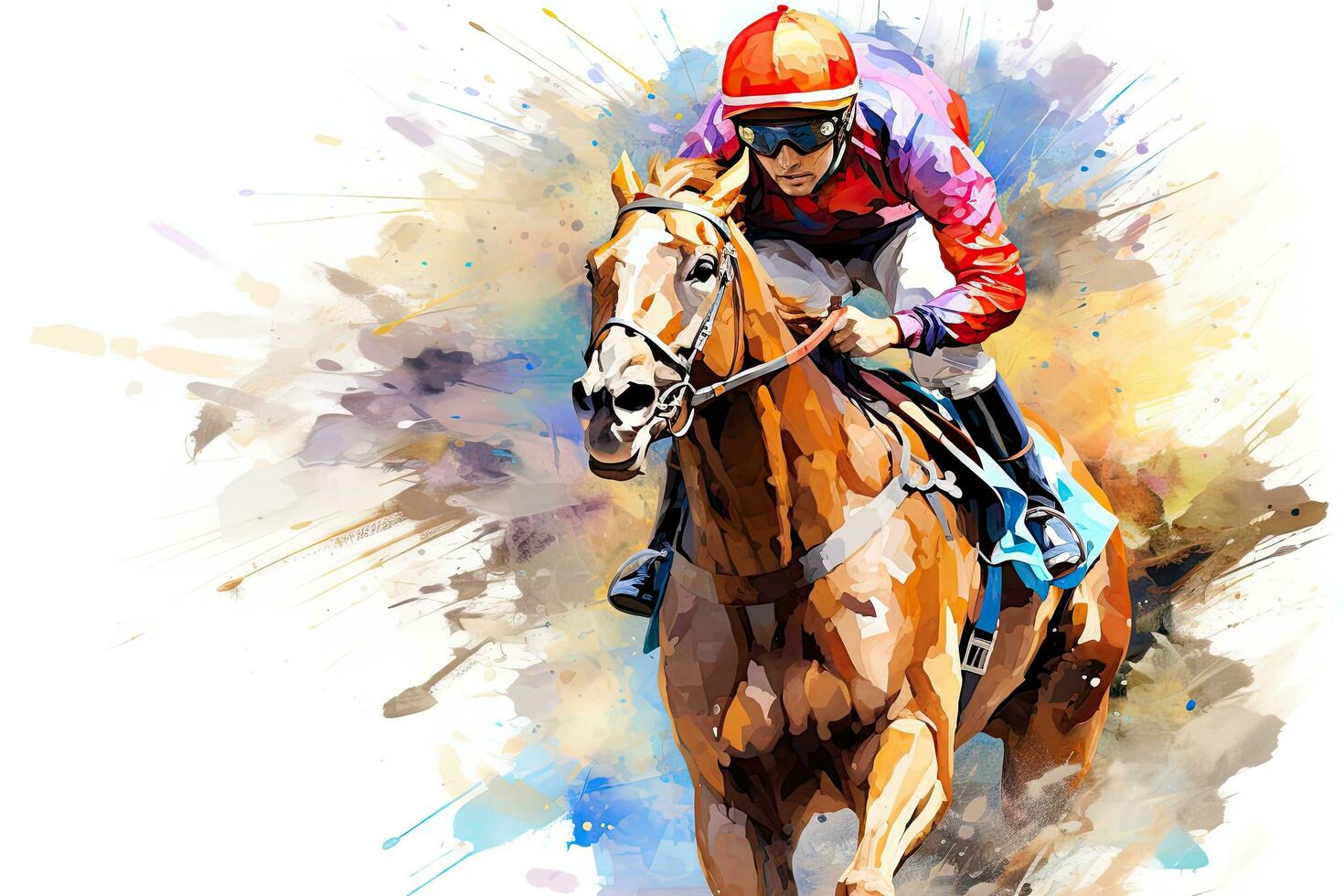 Horse jockey riding on a racecourse, watercolor painting, Abstract ...