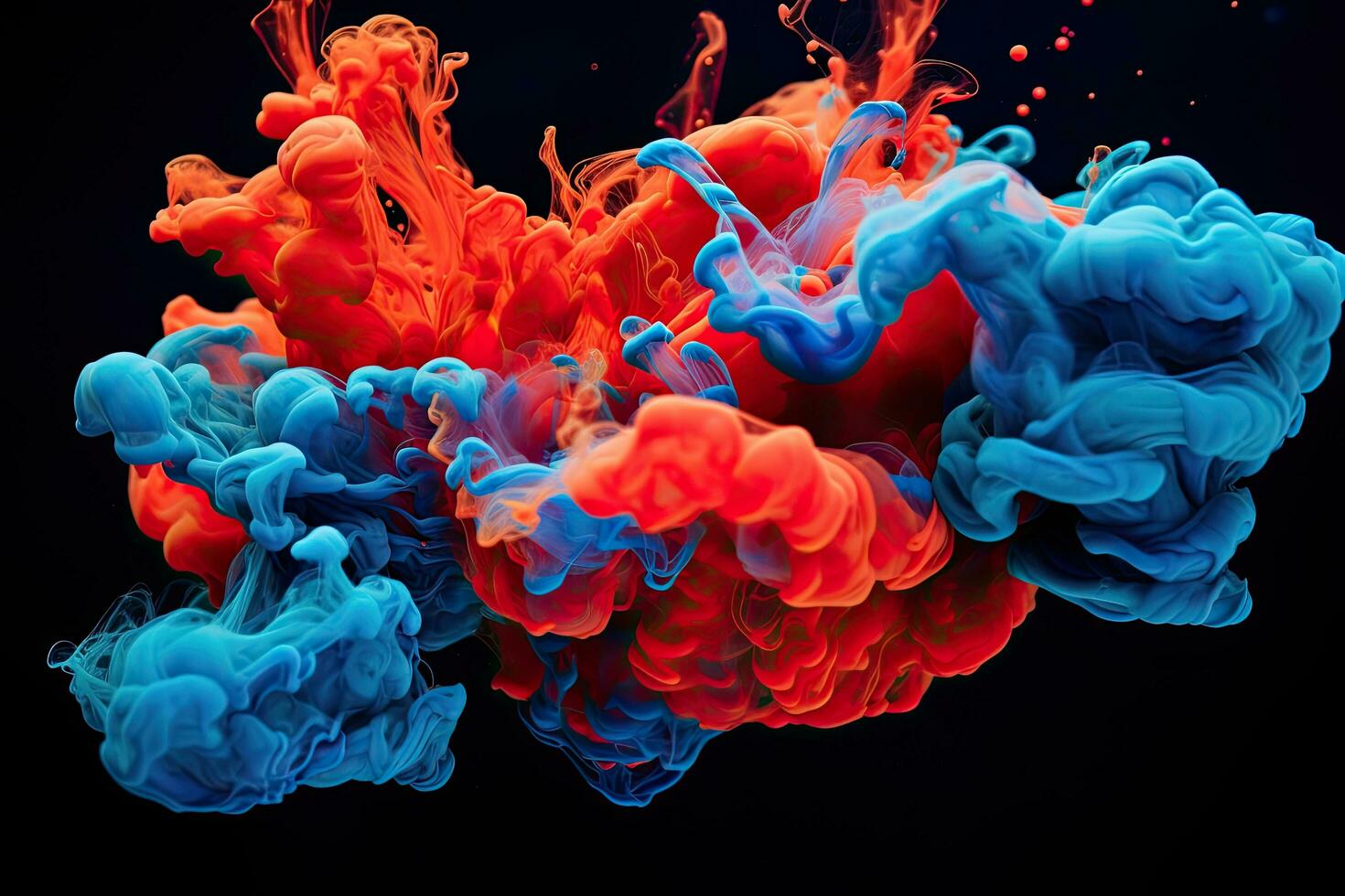 Colorful ink in water isolated on black background. Abstract background. Acrylic blue and red colors in water. Ink blot. Abstract black background, AI Generated photo