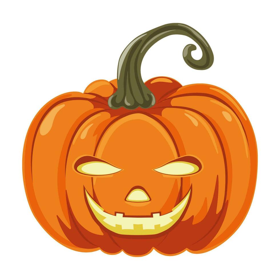 Víspera de Todos los Santos calabaza Jack o linterna con sonriente rostro. diseño elemento para Víspera de Todos los Santos, acción de gracias, cosecha festival. dieta vegetal. vector ilustración.