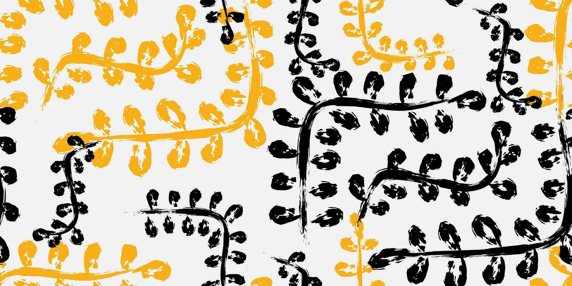 a black and yellow pattern with leaves vector