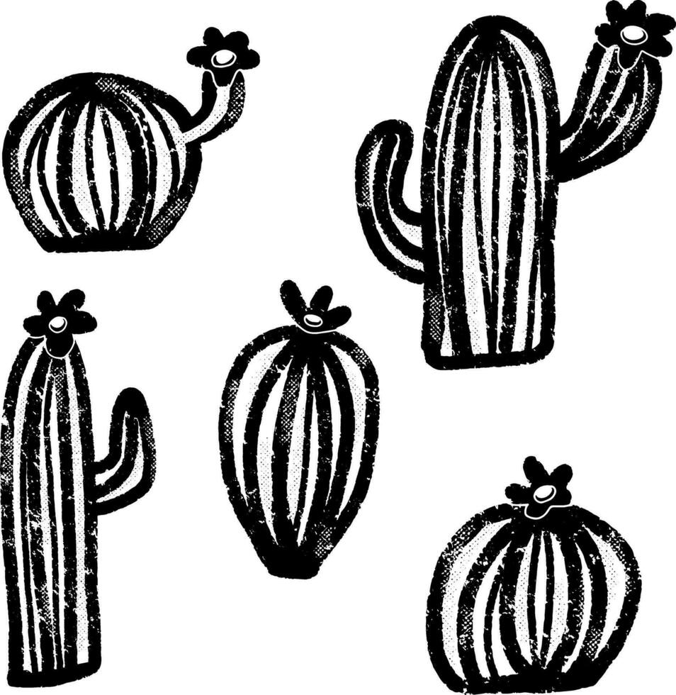 cactus clip art - black and white vector