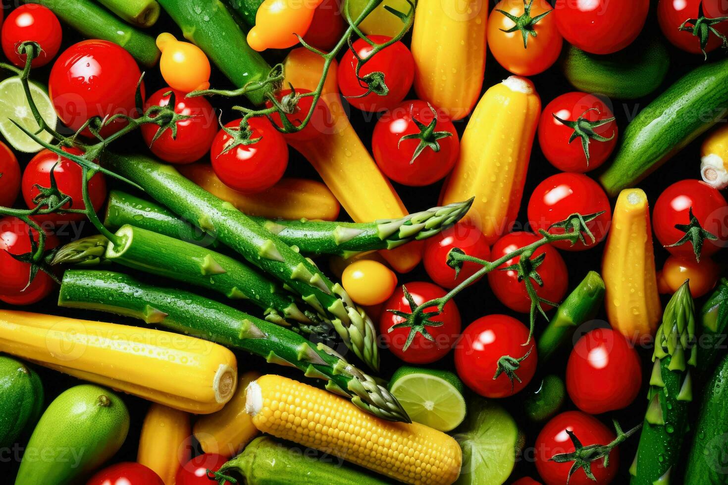 Colorful Harvest - Ripe Vegetables and Fresh Herbs Set - Generative AI photo