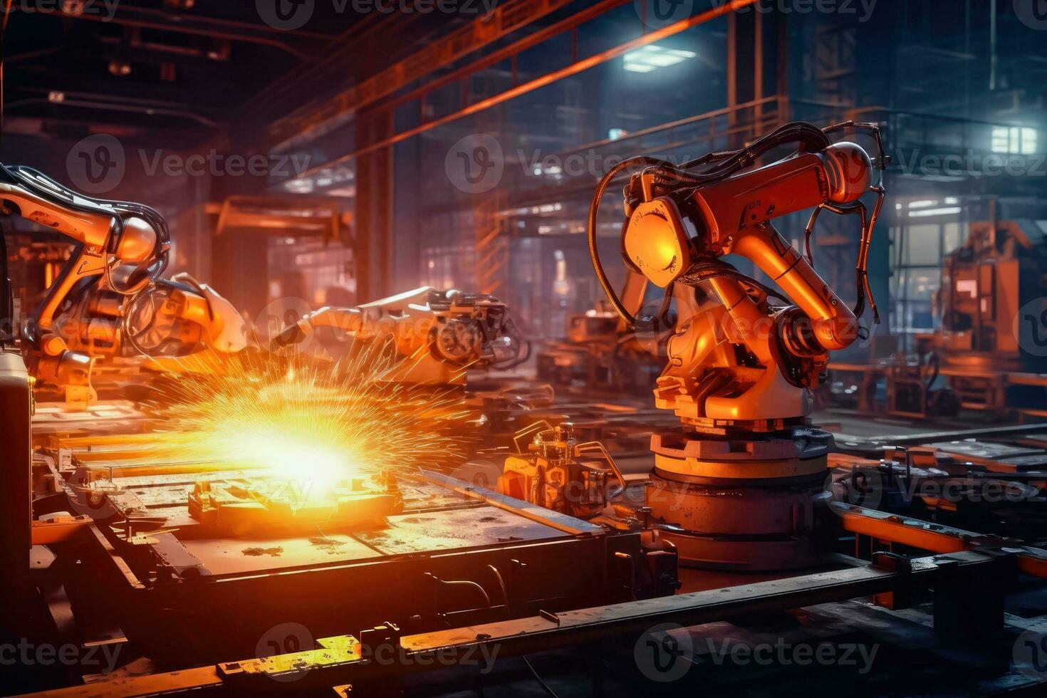 Industrial Efficiency - Robotic Machine Tool in Manufacturing Plant - Generative AI photo