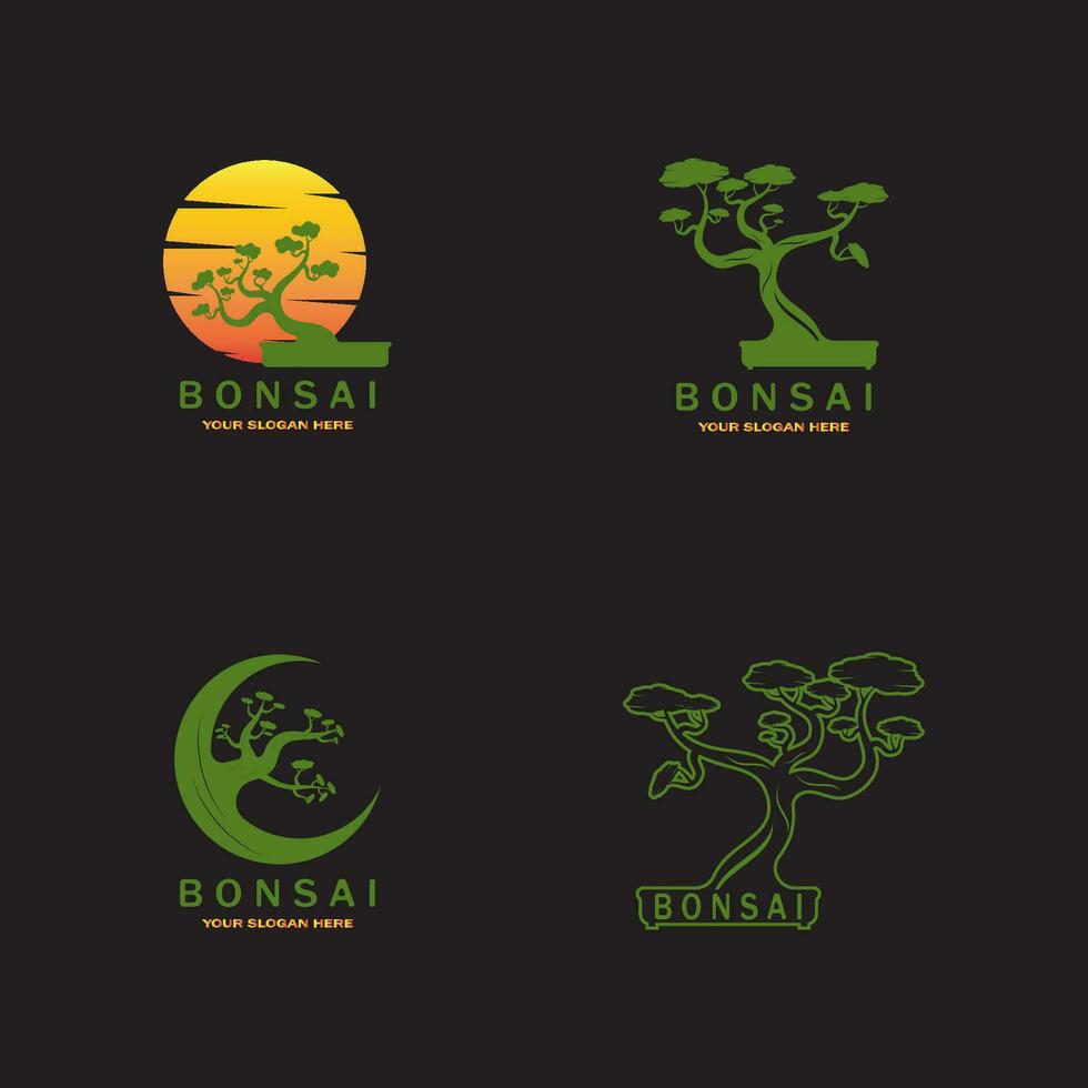 Bonsai logo design. Japanese Mini Small Plant Tree Silhouette logo design vector