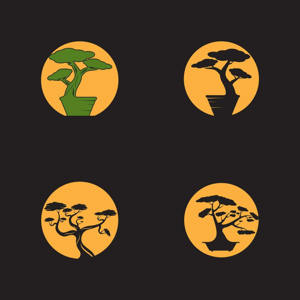 Bonsai logo design. Japanese Mini Small Plant Tree Silhouette logo design vector