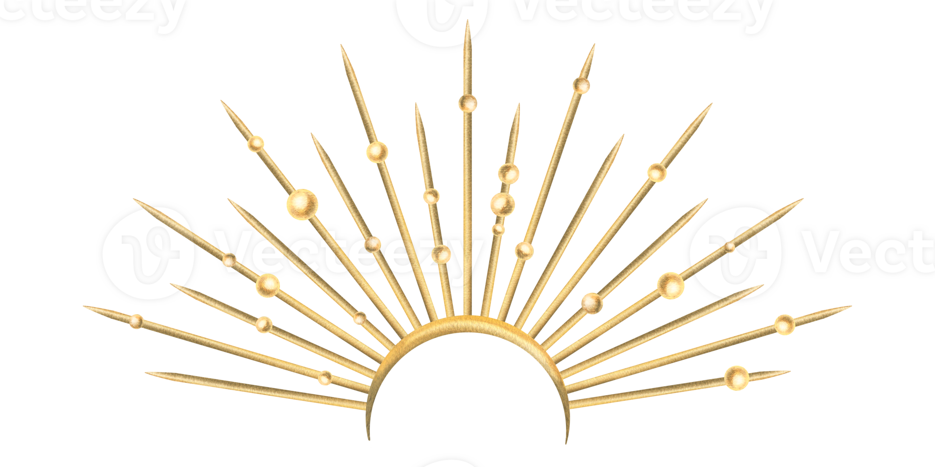 Gold metal crown with rays and beads. Hand drawn watercolor illustration for day of the dead, halloween, Dia de los muertos. Isolated object png