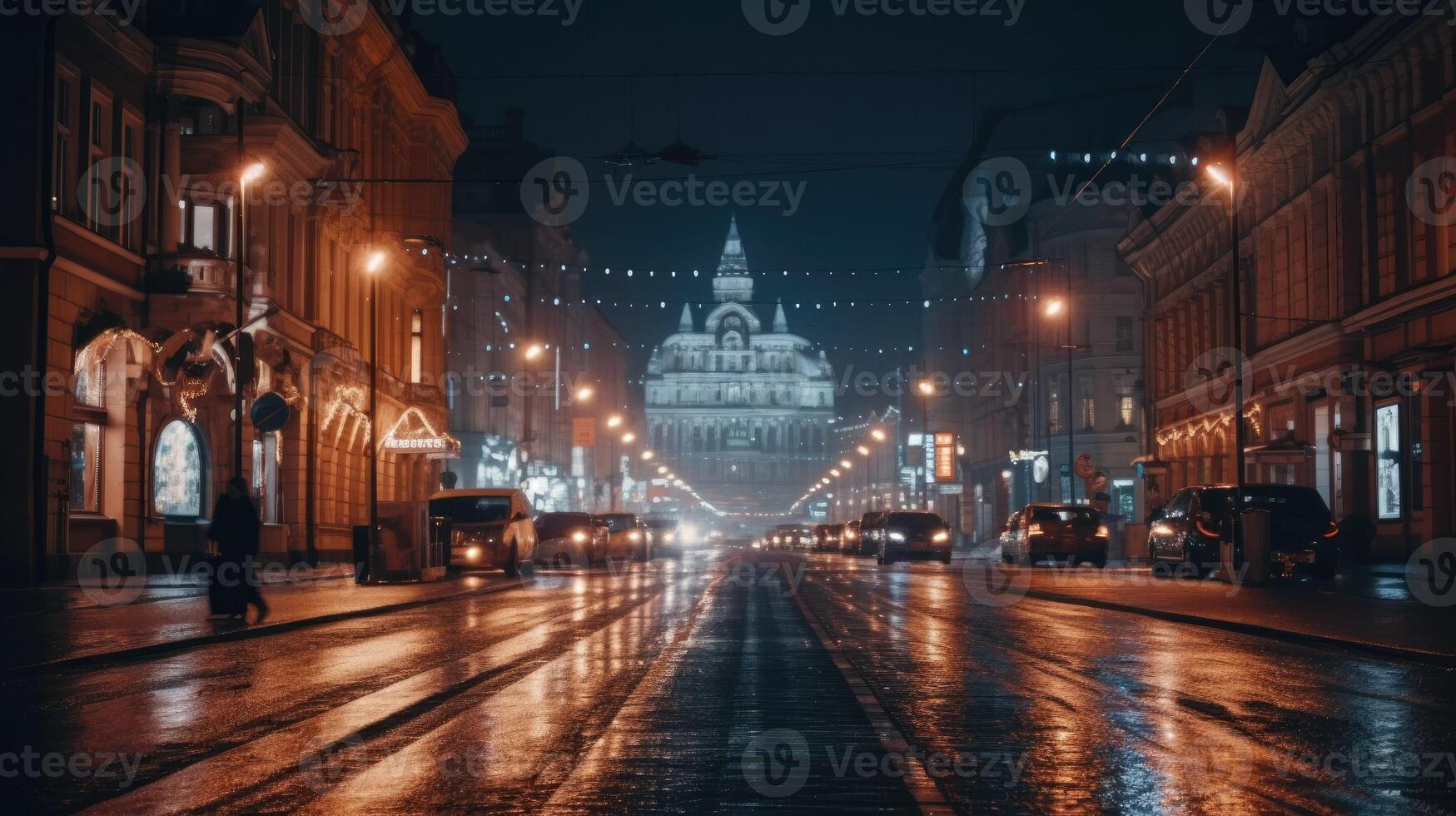 A sparkling city view at night photo