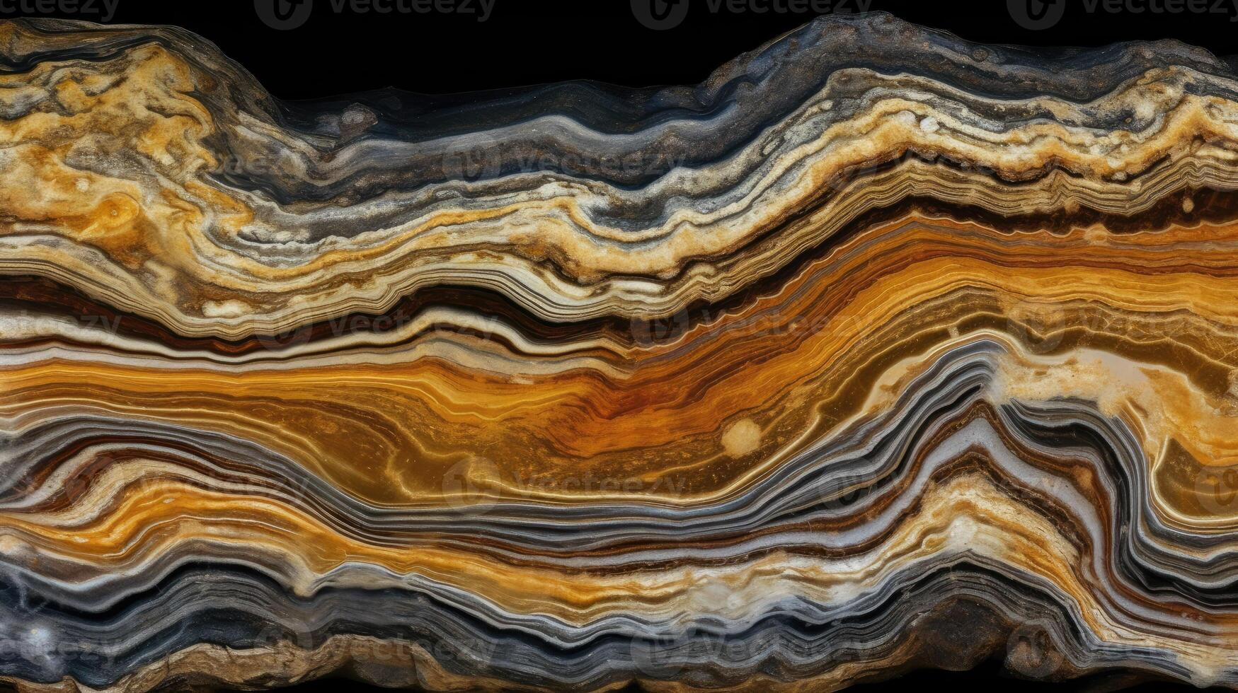 A beautiful pattern on the surface of a slab of black marble with yellow and white veins photo