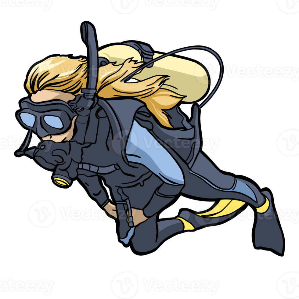 scuba diving girl under water clipart png