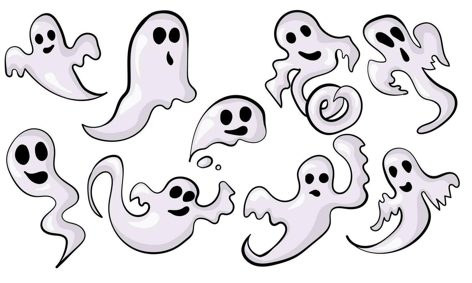 Set of cartoon doodle ghosts, cute character for Halloween design vector