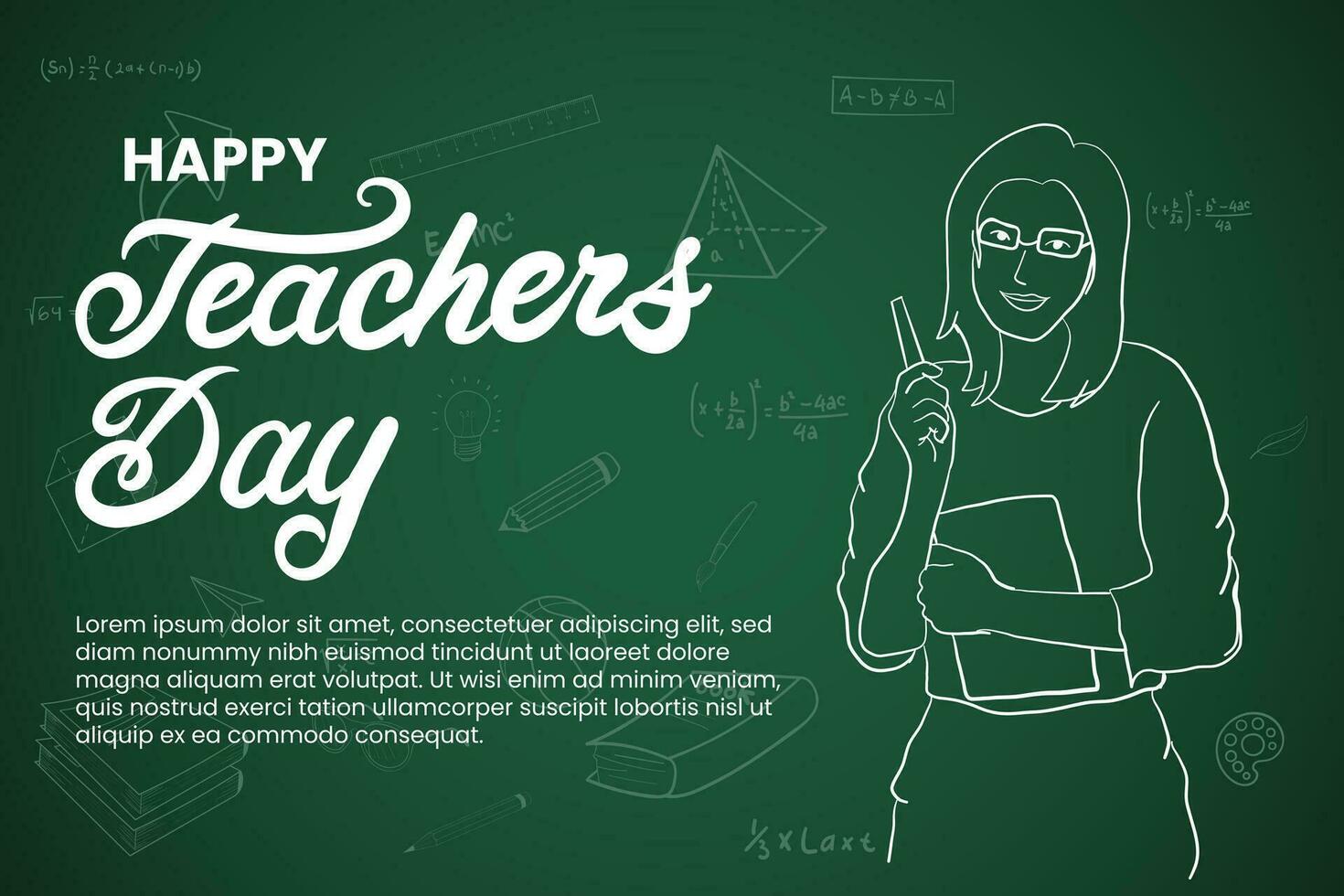 hand drawn happy teacher's day greeting card vector