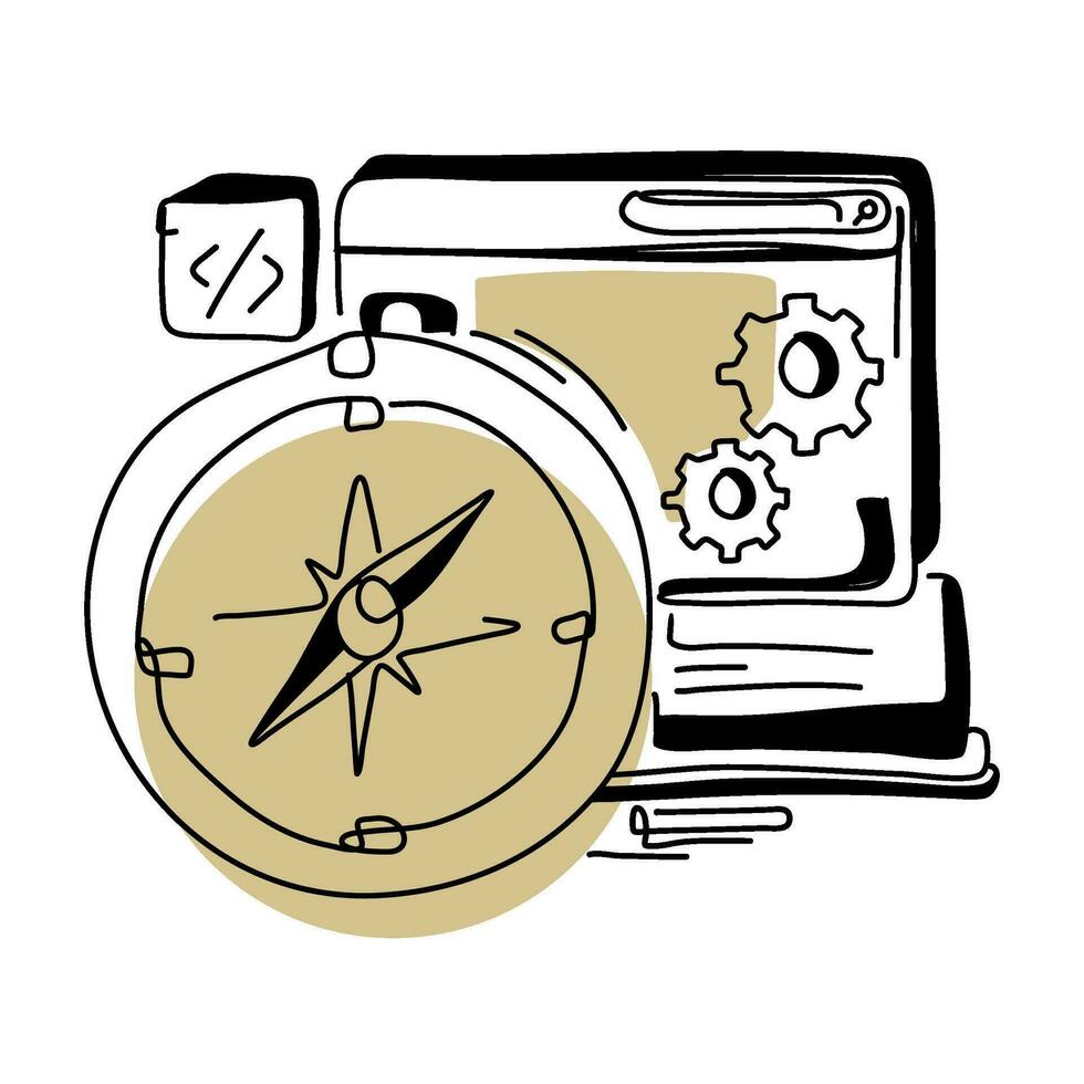 Guiding Compass Flat Illustration Outline Intelligence Guiding Compass is used for website UI UX to creatively guide users toward informed decisions. Its unique design adds visual appeal vector