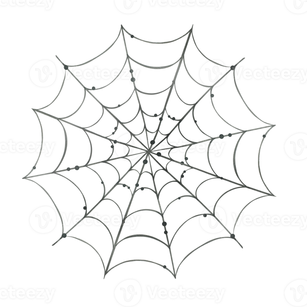 Black round cobweb with dots. Hand drawn watercolor illustration for day of the dead, halloween, Dia de los muertos. Isolated object png