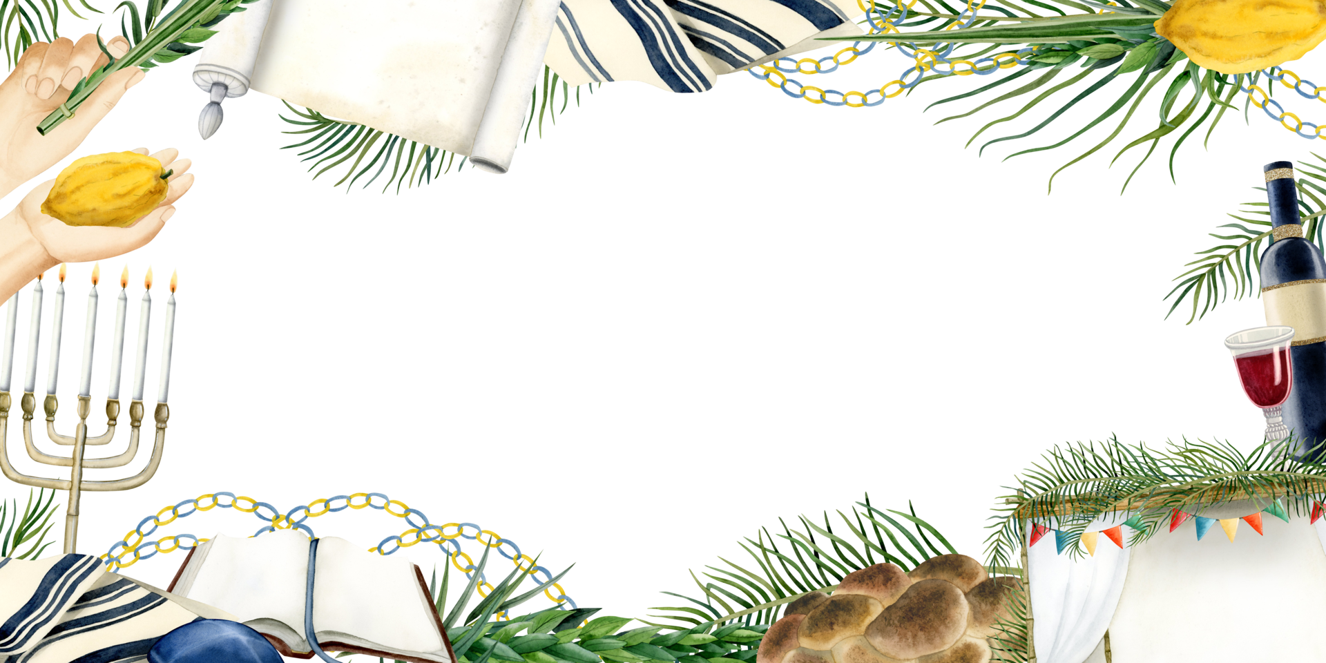 Holiday Sukkot horizontal banner illustration. Rectangular greeting