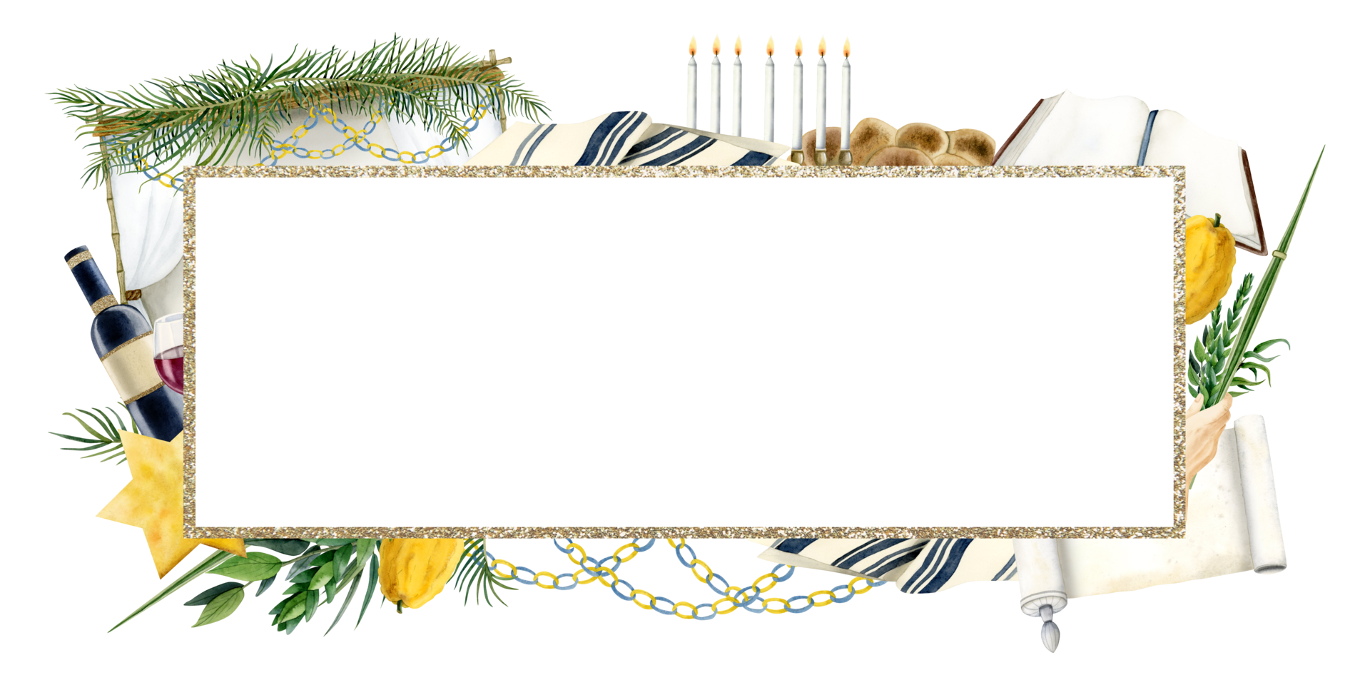 Horizontal Sukkot frame illustration. Rectangular greeting template