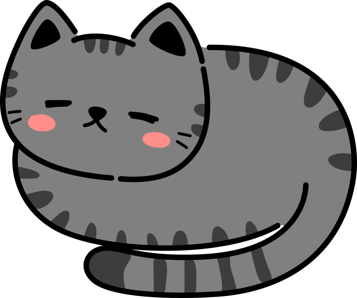 dormido negro atigrado gato plano diseño dibujos animados garabatear elemento png