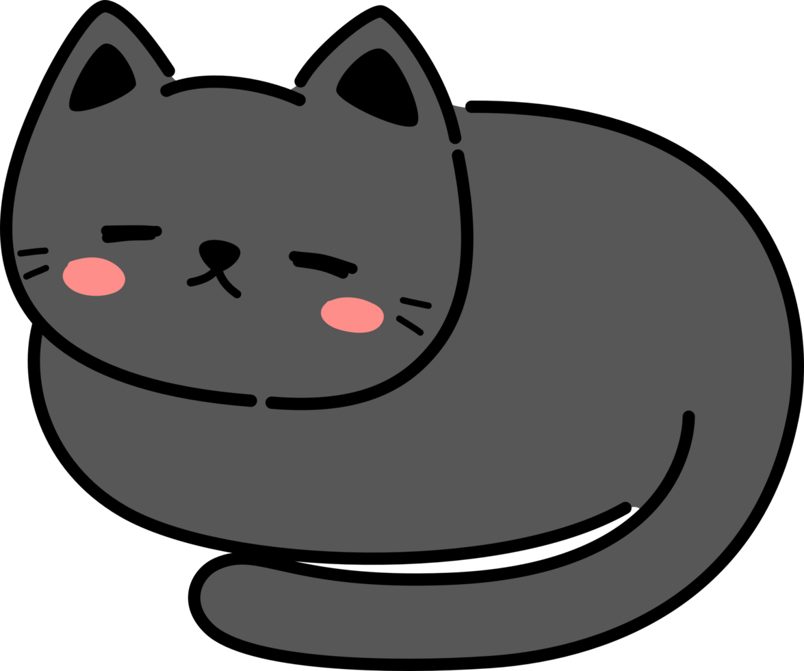 addormentato nero gatto piatto design cartone animato scarabocchio elemento png