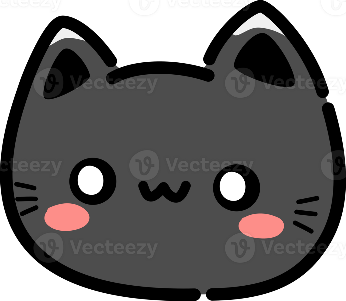 smiling black cat head flat style cartoon doodle element for decorating png