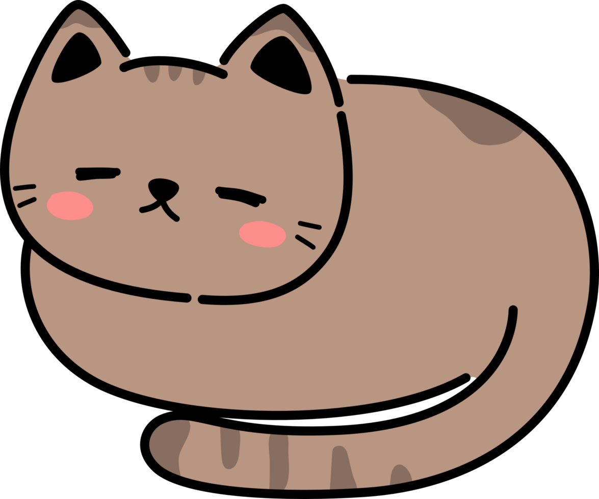 sleeping brown cat flat design cartoon doodle element png