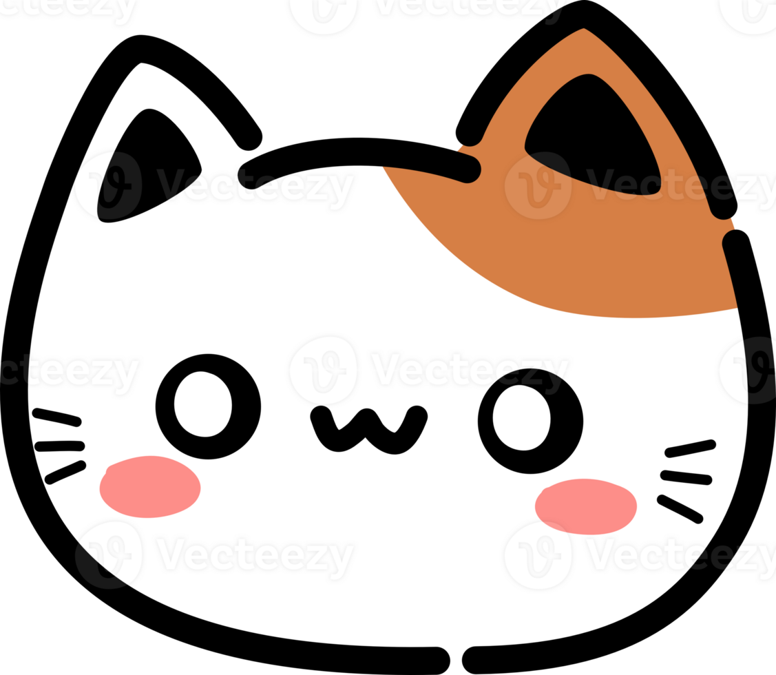 smiling orange cat head flat style cartoon doodle element for decorating png