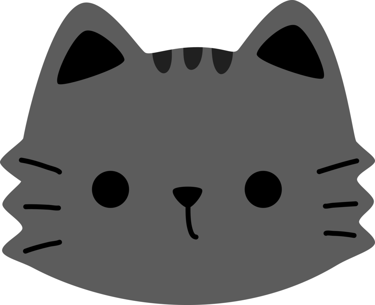 negro gato cabeza plano estilo dibujos animados garabatear elemento ilustración png