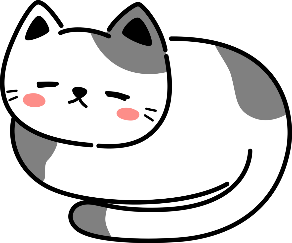 sleeping grey spotted cat flat design cartoon doodle element png