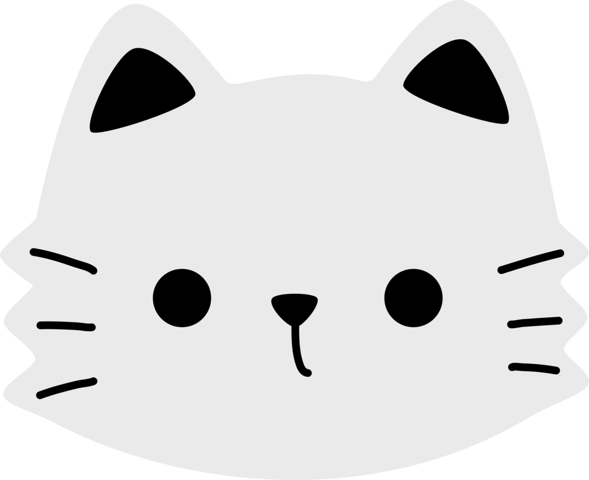white cat head flat style cartoon doodle element illustration png