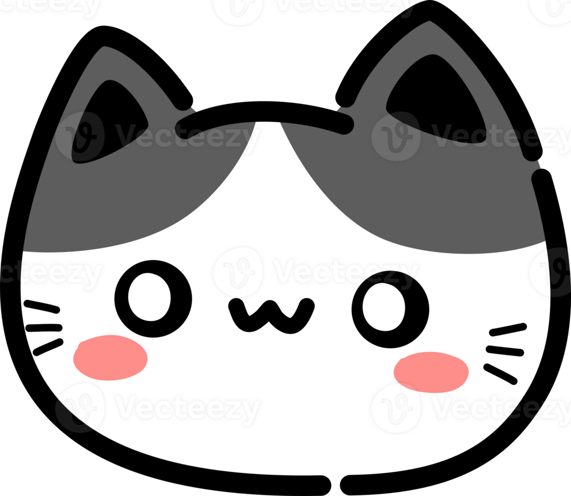 smiling cat head flat style cartoon doodle element for decorating png