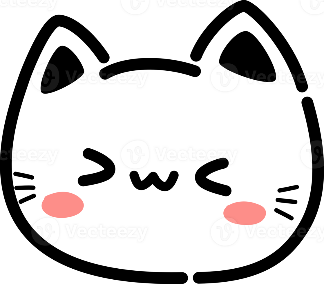 exciting white cat head flat style cartoon doodle element for decorating png