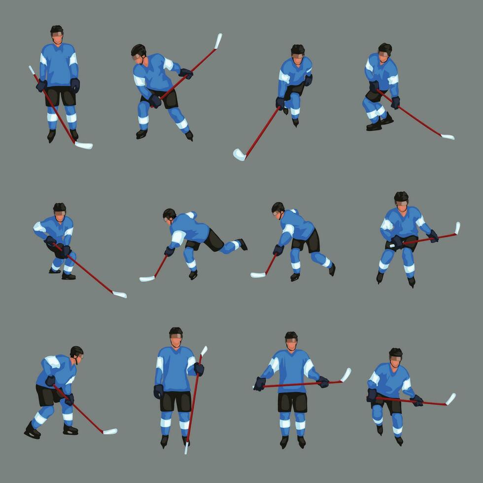 colored hockey player set vector